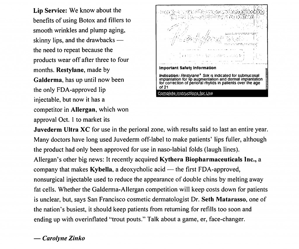 Dr. Seth Matarasso on lip service in SF Chronicle